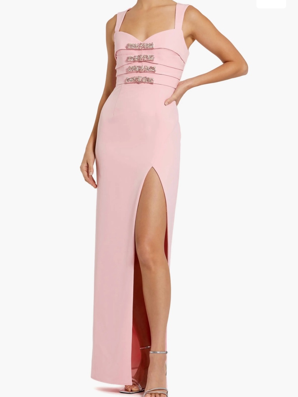 Mac Duggal Blush Pink Maxi Dress with Embellished Bodice